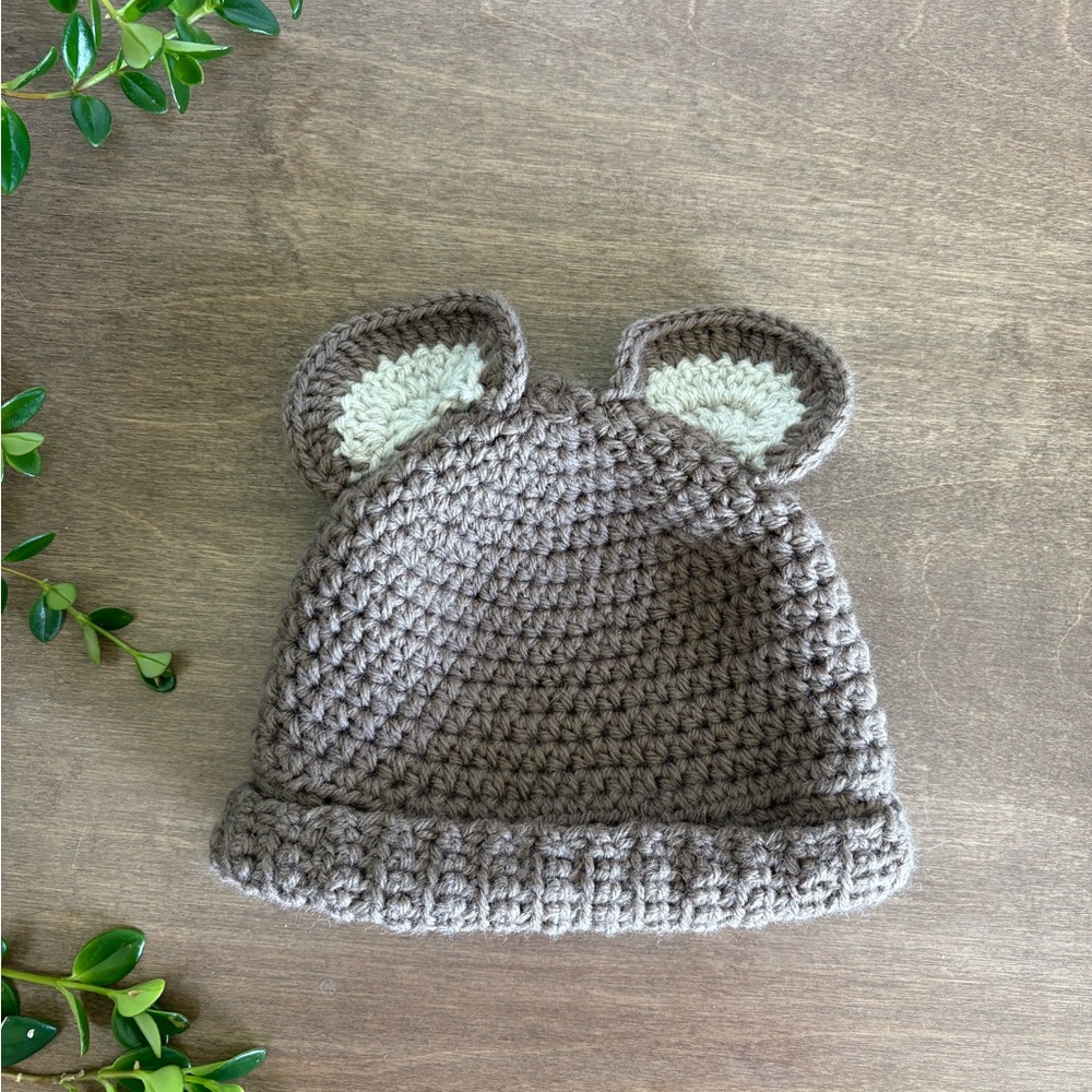 Brown Crochet Baby Bear Hat